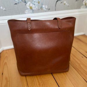 MADEWELL Zip-Top Medium Transport Tote Leather Bag Purse in English Saddle Tan